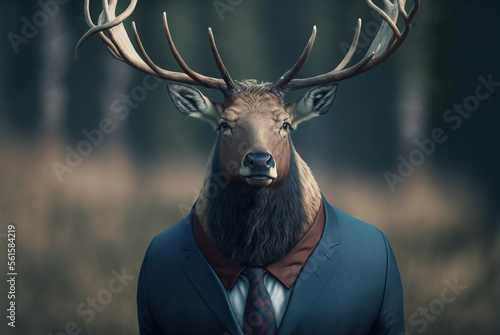 Fototapet Portrait of a deer dressed in a formal business suit,  generative ai