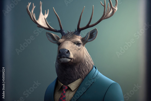 Fotografiet Portrait of a deer dressed in a formal business suit,  generative ai