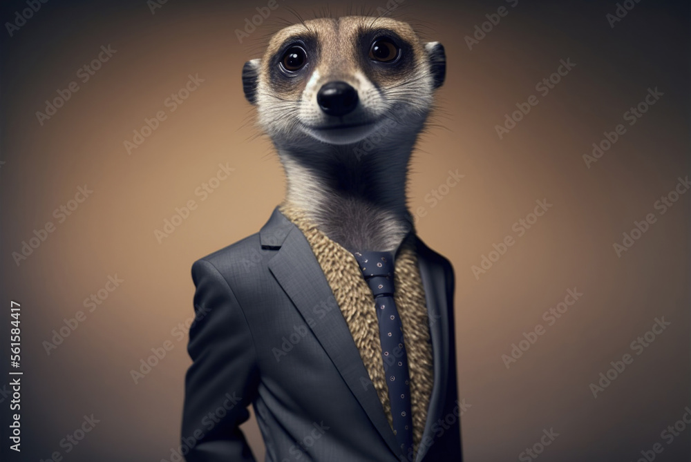 Portrait of a meerkat dressed in a formal business suit,  generative ai - obrazy, fototapety, plakaty 