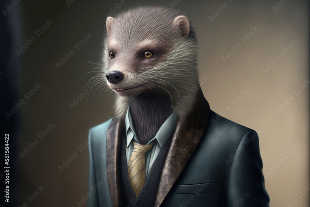 Portrait of a mink  dressed in a formal business suit,  generative ai - obrazy, fototapety, plakaty 