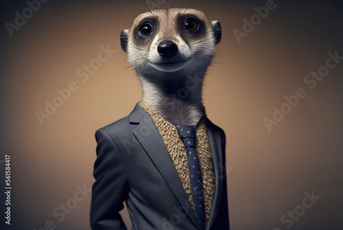 Fototapeta Portrait of a meerkat dressed in a formal business suit,  generative ai
