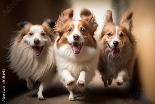 group of dogs run happily. Generative AI. © Jorge Ferreiro
