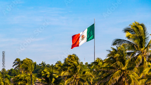 Mexican green white red flag in Zicatela Puerto Escondido Mexico.