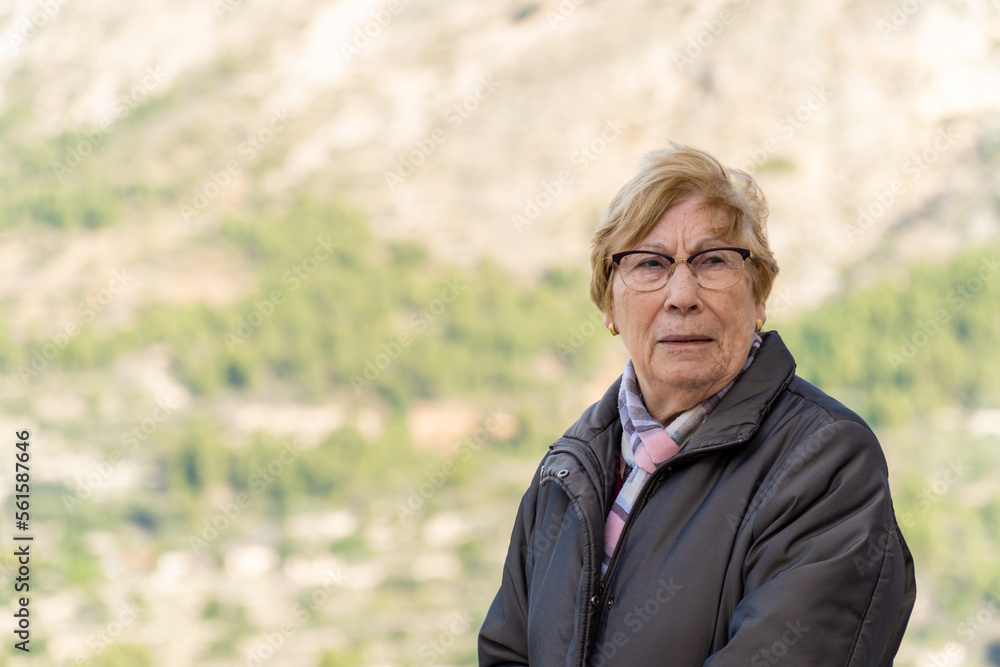 Portrait, caucasian senior woman looking worried. Portrait, caucasian senior woman looking worried.