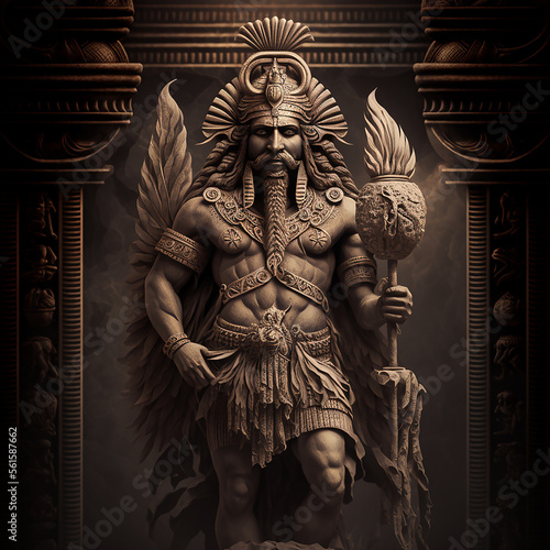 Ancient Sumerian mythology. Utu,ancient Sumerian mythological god. Created with Generative AI technology.