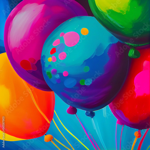 Drawn colorful balloons. Generative AI.