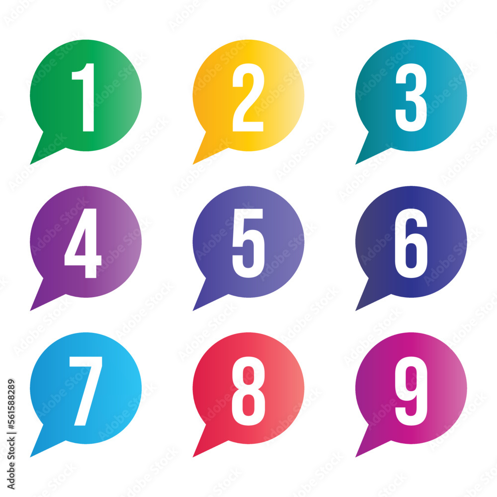 Set of bullet points numbers from one to eight in gradient shapes
Set of bullet points numbers from one to eight in gradient shapes