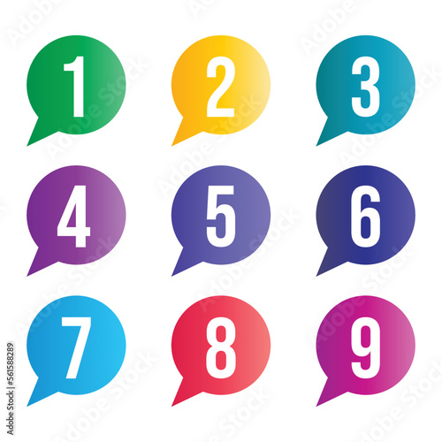 Set of bullet points numbers from one to eight in gradient shapes   © elchinarts