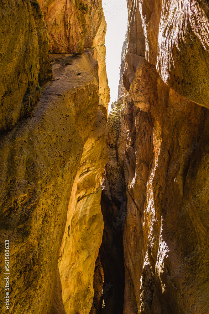 mountain gorge. Karadakh gorge with sunlight in Dagestan.