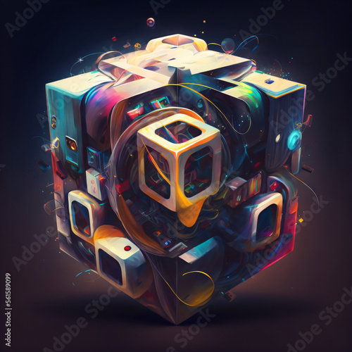 a shimmering hypercube illustration Generative Ai photo