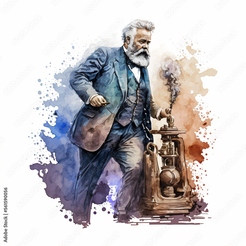 Alexander Graham Bell watercolor painting Generative Ai