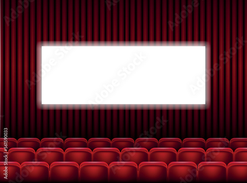 Cinema screen. Cinema with screen and seat. Theater hall with interior.