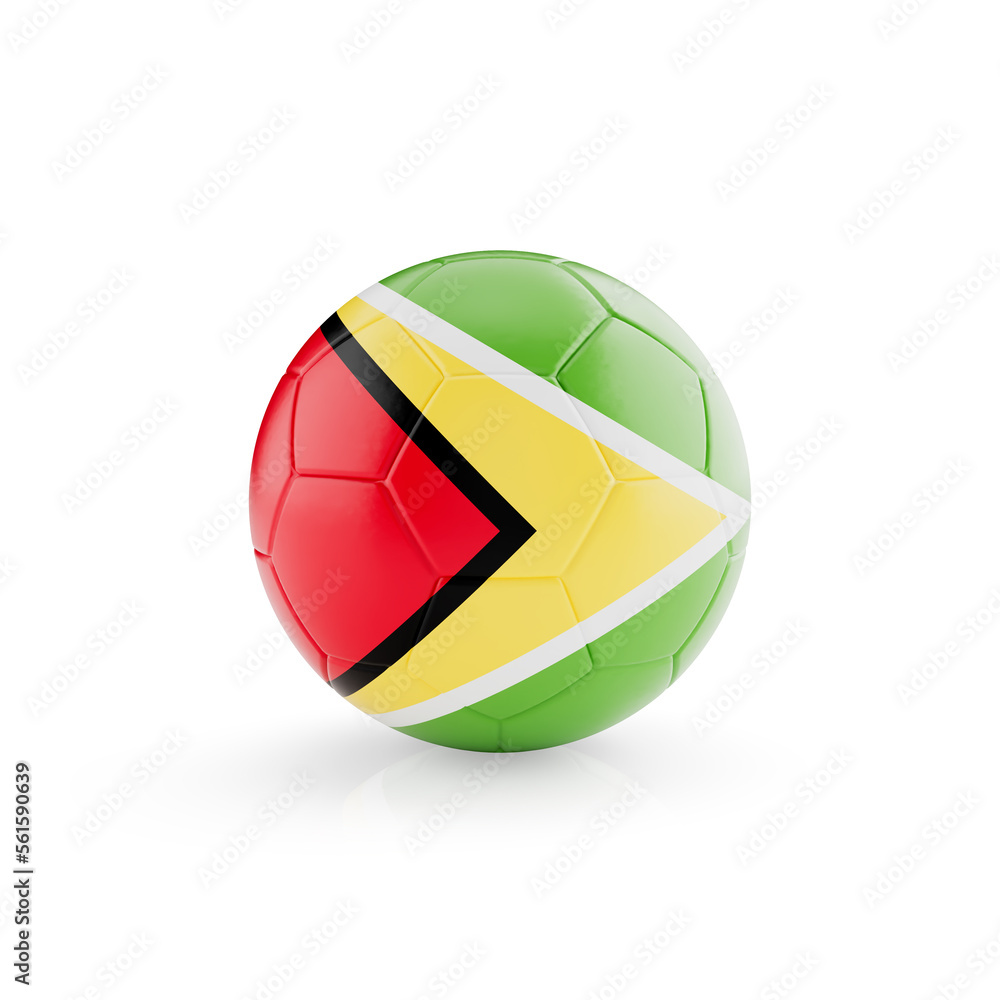 3D football soccer ball with Guyana national team flag isolated on white background - 3D Rendering 3D football soccer ball with Guyana national team flag isolated on white background - 3D Rendering