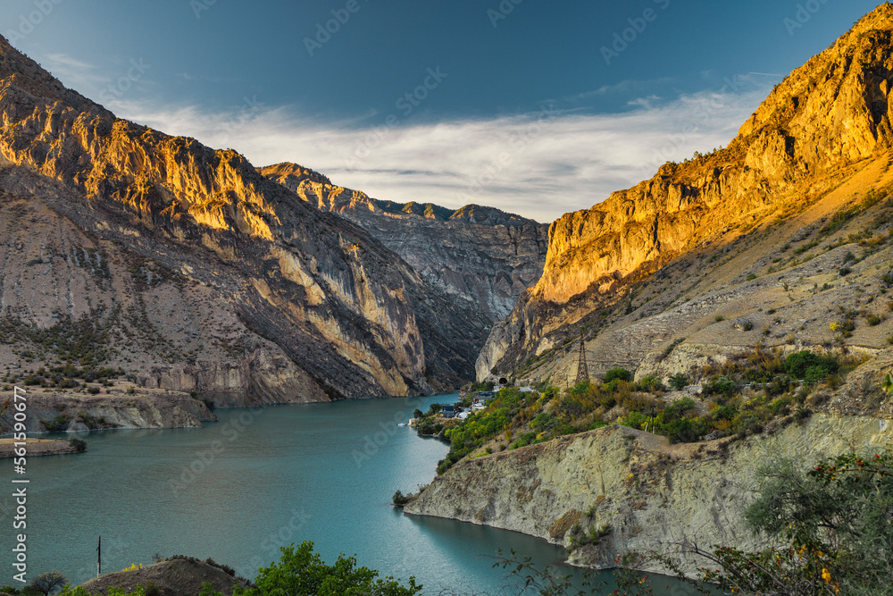 Gunib reservoir and hydroelectric power station in Dagestan