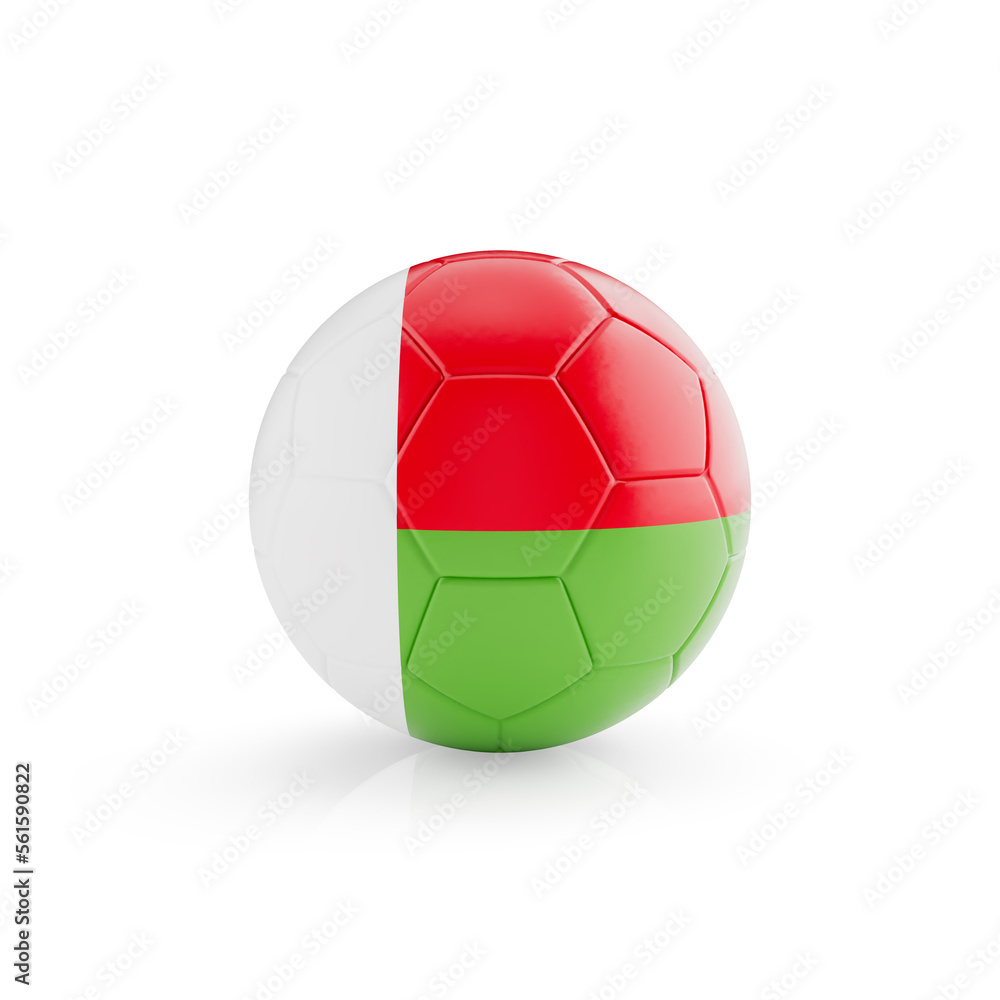 Fototapeta premium 3D football soccer ball with Madagascar national team flag isolated on white background - 3D Rendering