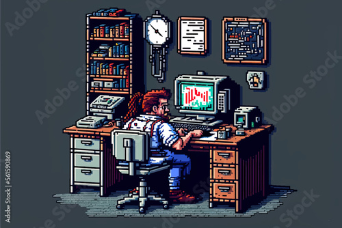 Man working on a computer in the office or at home