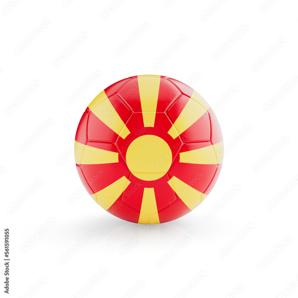 Obraz premium 3D football soccer ball with Republic Of Macedonia national team flag isolated on white background - 3D Rendering