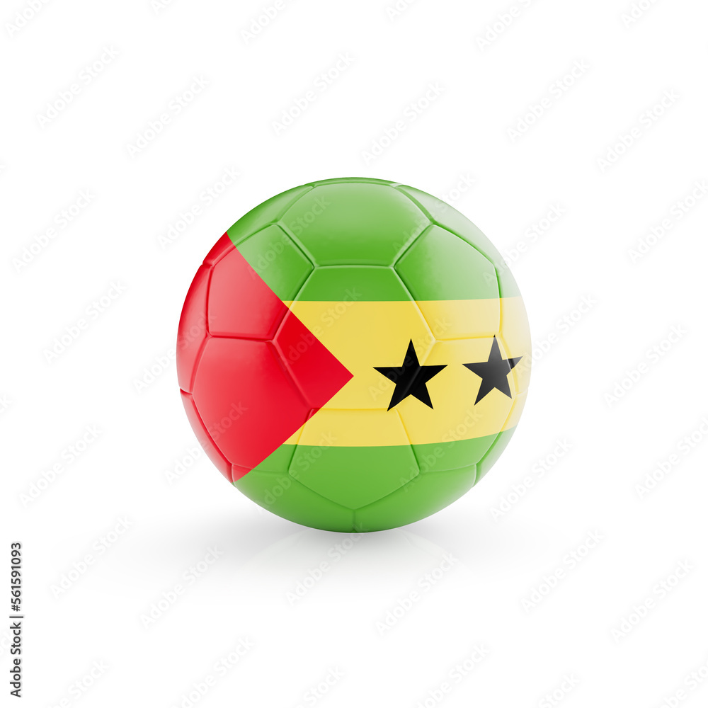 Obraz premium 3D football soccer ball with Sao Tome And Prince national team flag isolated on white background - 3D Rendering