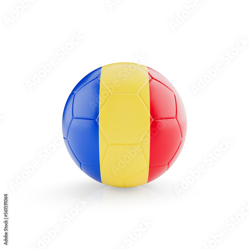 3D football soccer ball with Romania national team flag isolated on white background - 3D Rendering