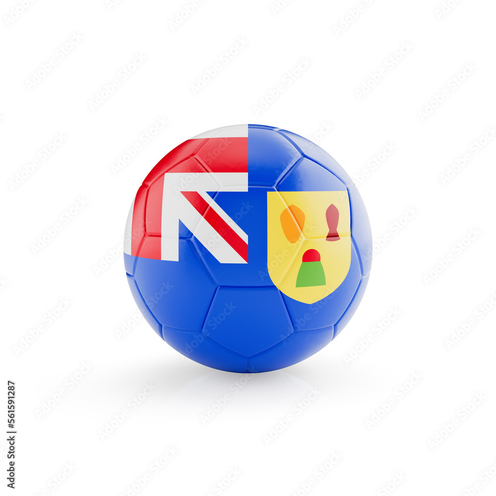 Obraz premium 3D football soccer ball with Turks And Caicos national team flag isolated on white background - 3D Rendering