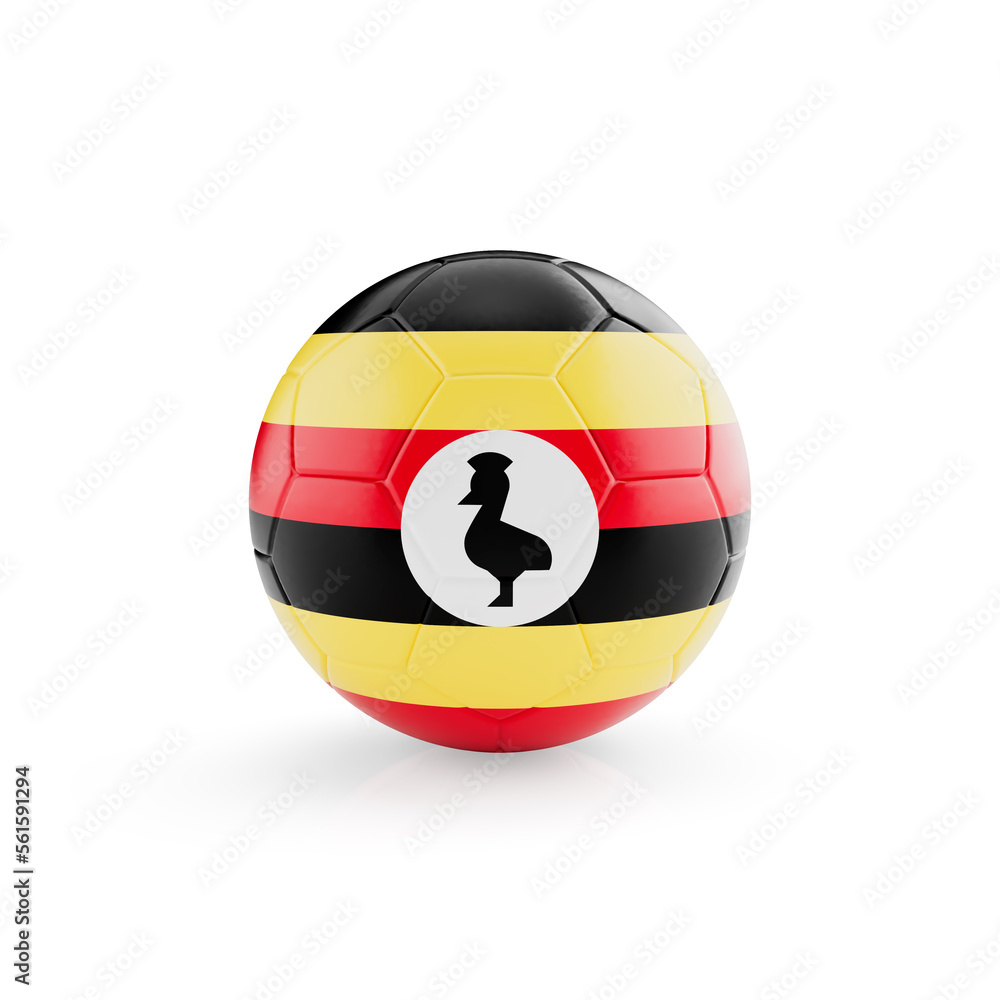 3D football soccer ball with Uganda national team flag isolated on white background - 3D Rendering 3D football soccer ball with Uganda national team flag isolated on white background - 3D Rendering
