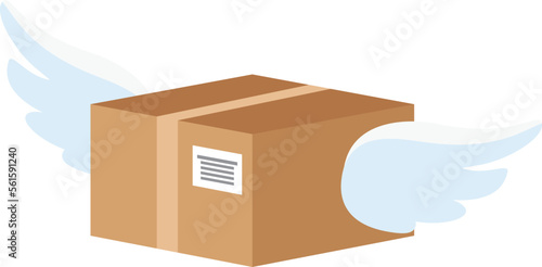 Fast delivery service parcel. Flying package box with wings