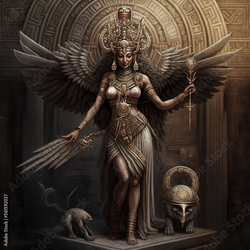 Ancient Sumerian mythology. Nanna,ancient Sumerian mythological goddess. Created with Generative AI technology.