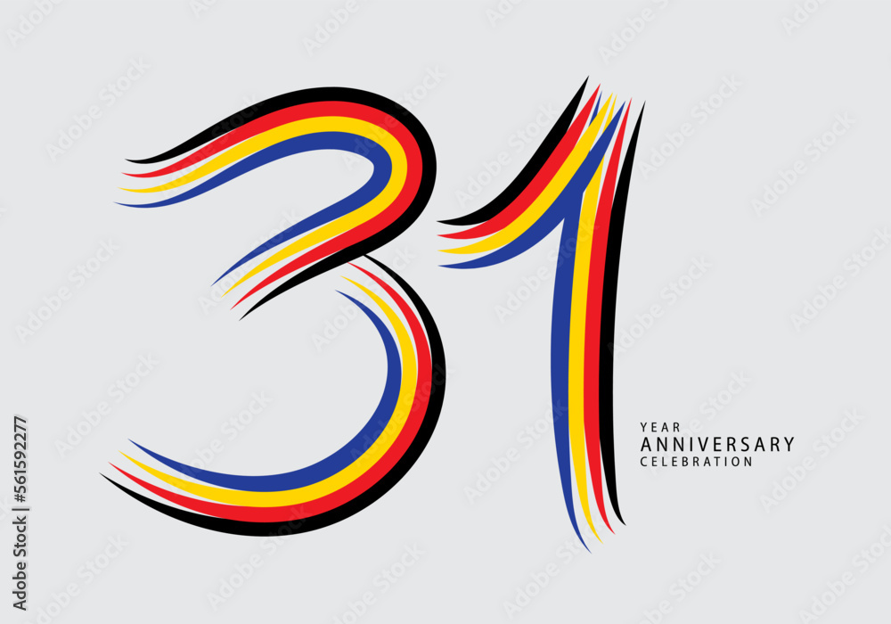 31 years anniversary celebration logotype colorful line vector, 31th birthday logo, 31 number, Banner template, vector design template elements for invitation card and poster. number design vector - obrazy, fototapety, plakaty 
