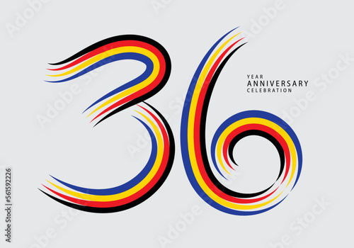 36 years anniversary celebration logotype colorful line vector, 36th birthday logo, 36 number, Banner template, vector design template elements for invitation card and poster. number design vector
