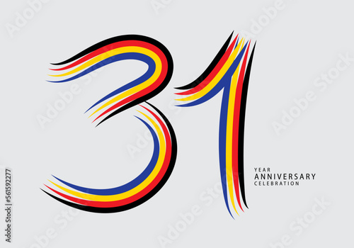 31 years anniversary celebration logotype colorful line vector, 31th birthday logo, 31 number, Banner template, vector design template elements for invitation card and poster. number design vector photo