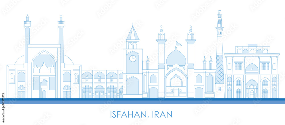 Outline Skyline panorama of city of Isfahan, Iran  - vector illustration