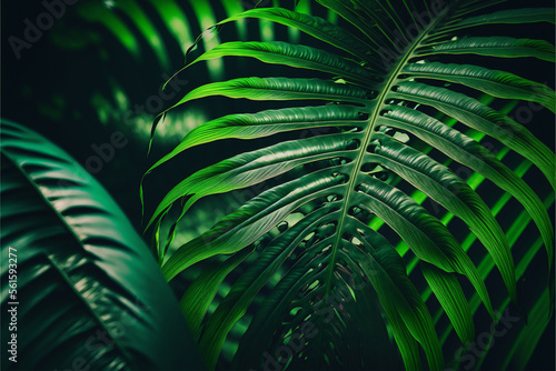 Natural background, palms green leaves. Generation AI