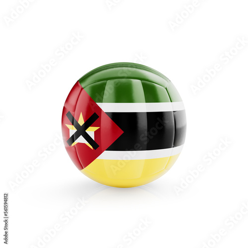 3D volleyball ball with Mozambique national team flag isolated on white background - 3D Rendering