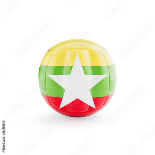 3D volleyball ball with Myanmar national team flag isolated on white background - 3D Rendering