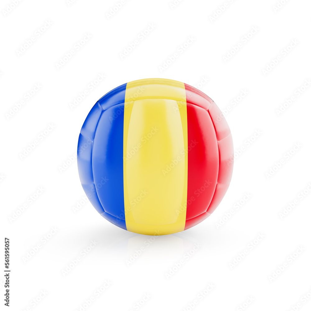 3D volleyball ball with Romania national team flag isolated on white background - 3D Rendering