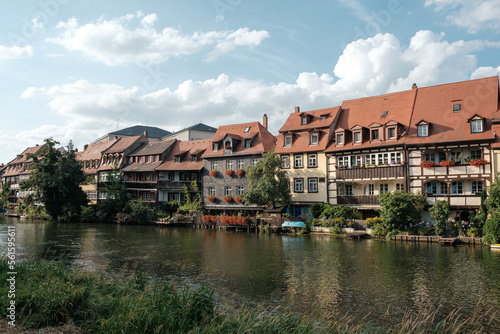 view to the historical quarter on the bank of the Regnitz river Bamberg, Germany