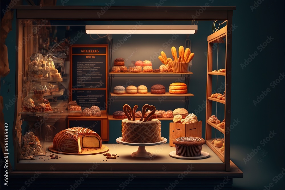 a bakery display case filled with lots of cakes and pastries on display