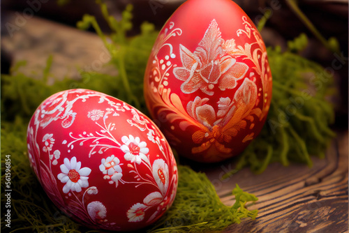 Easter eggs holidays easter happy red eggs view spring decoration, Generative AI
