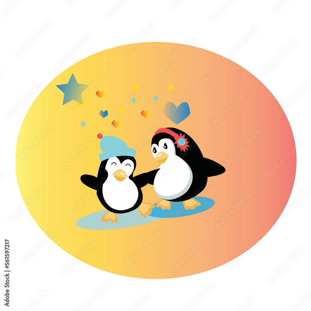 Naklejka premium Cute penguin vector cartoon colored clipart illustration