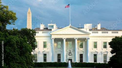 The White House in Washington DC Aerial Pan Shot in Afternoon 