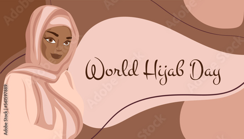 World hijab day. Good for the world hijab day celebration. Beautiful girl in a hijab. Flat design. Flyer design. Vector illustration.