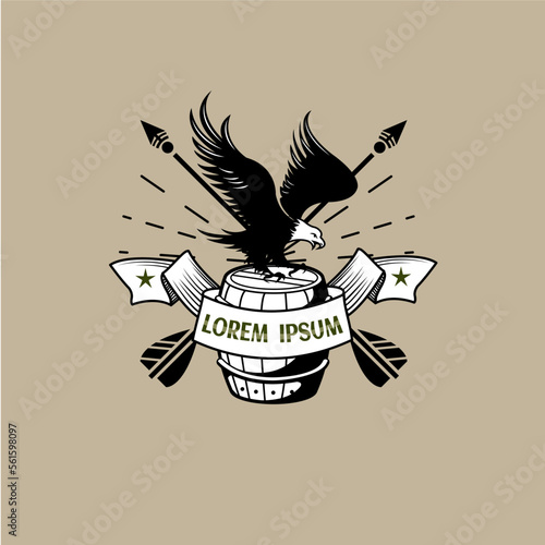 Military eagle illustration old school logo with ribbon template retro vintage badge army air force concept emblem 