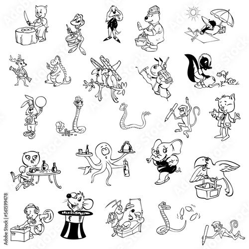 cartoon characters set, set of cartoon characters, cartoon characters sketches, cartoon characters in white backgrounds, cartoon characters in png, cartoon silhouettes set,  © Muhammad