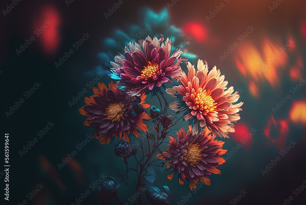 illustration of beautiful wild flowers bouquet with blur background, generative ai illustration of beautiful wild flowers bouquet with blur background, generative ai