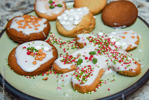 Homemade christmas cookies baked and decorated by children © tommoh29