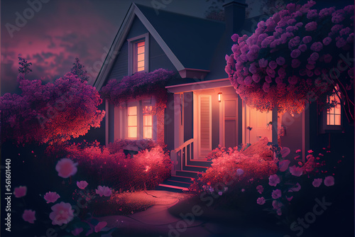 Illustration of simple house lights that light up, Generative ai
