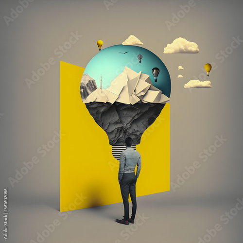 Brainstorm whit new creative ideas, art collage illustration Generative AI