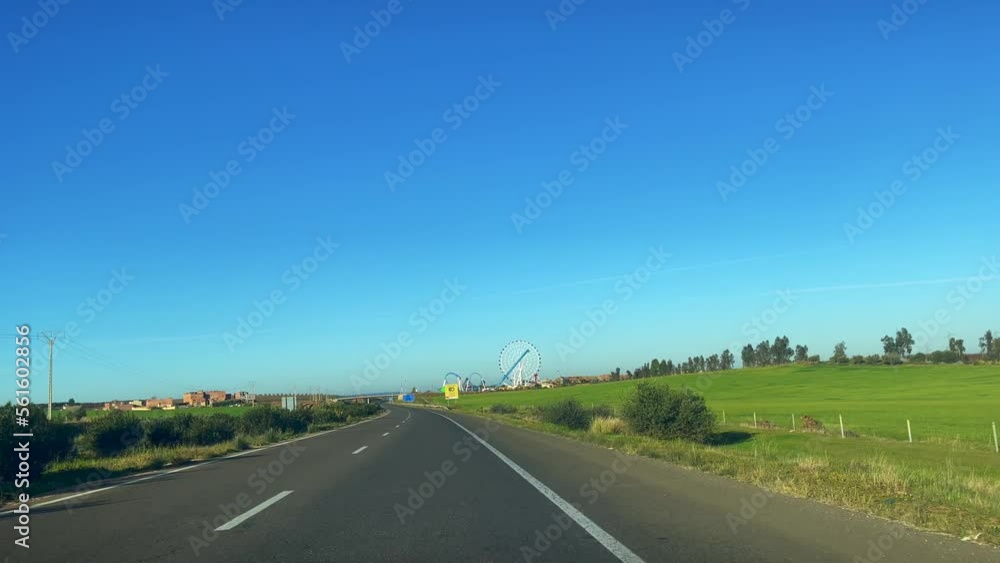 Dashcam view of a car driving on the highway in Morocco Dashcam view of a car driving on the highway in Morocco
