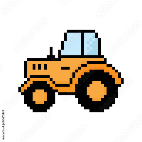  tractor icon 8 bit, pixel art agricultural  icon for game  logo. 
