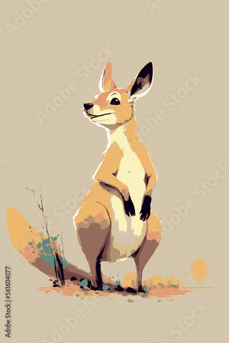 Cute cartoon kangaroo. Hand drawn vector animal. Australian wildlife poster. Happy cheerful zoo creature. Young funny marsupial. Little wallaby mascot. Comic art for children and kids. Nursery card